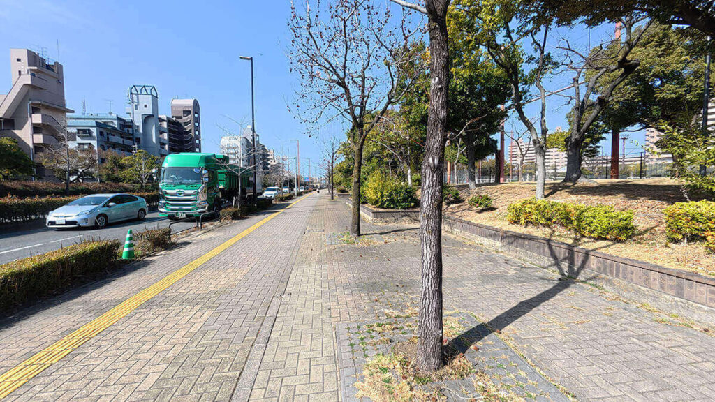 外周・公園の外のよかトピア通り沿い